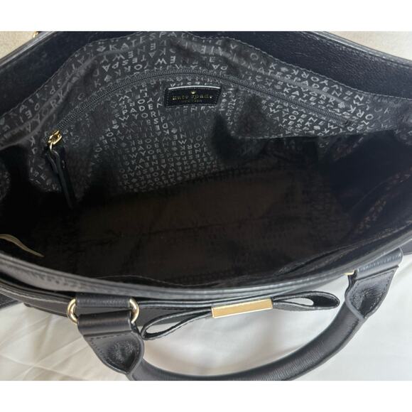 KATE SPADE Bow Black Leather Tote Shoulder Strap Bag Purse Primrose Hill Goldie - Picture 10 of 11